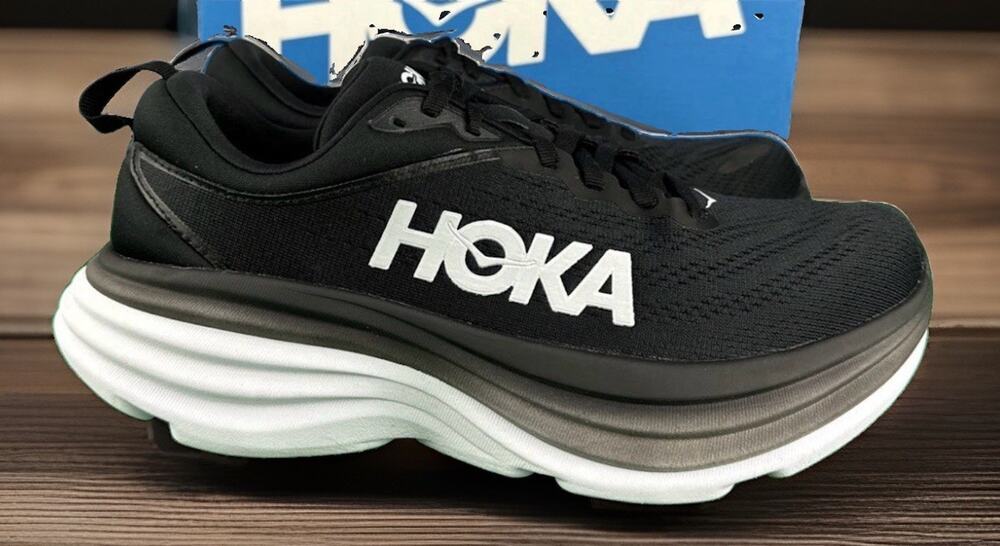 Hoka One One Bondi Running Shoes Black White Womens Size 8.5 Fast Shipping